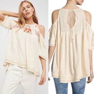 FREE PEOPLE Cold Shoulder Embroidered Peasant Top